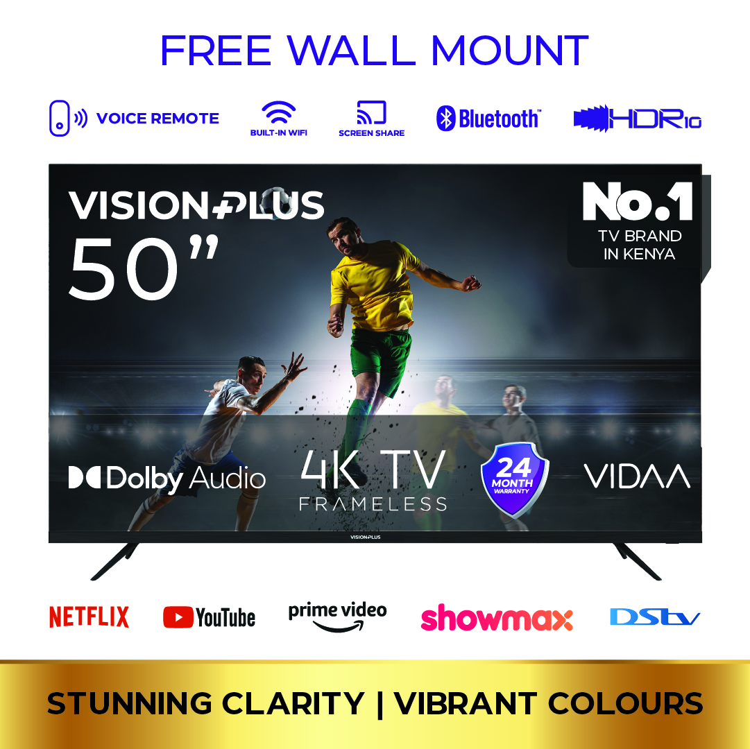 Vision Plus 50" 4K FRAMELESS V TV with Vidaa OS + Free Wall Mount