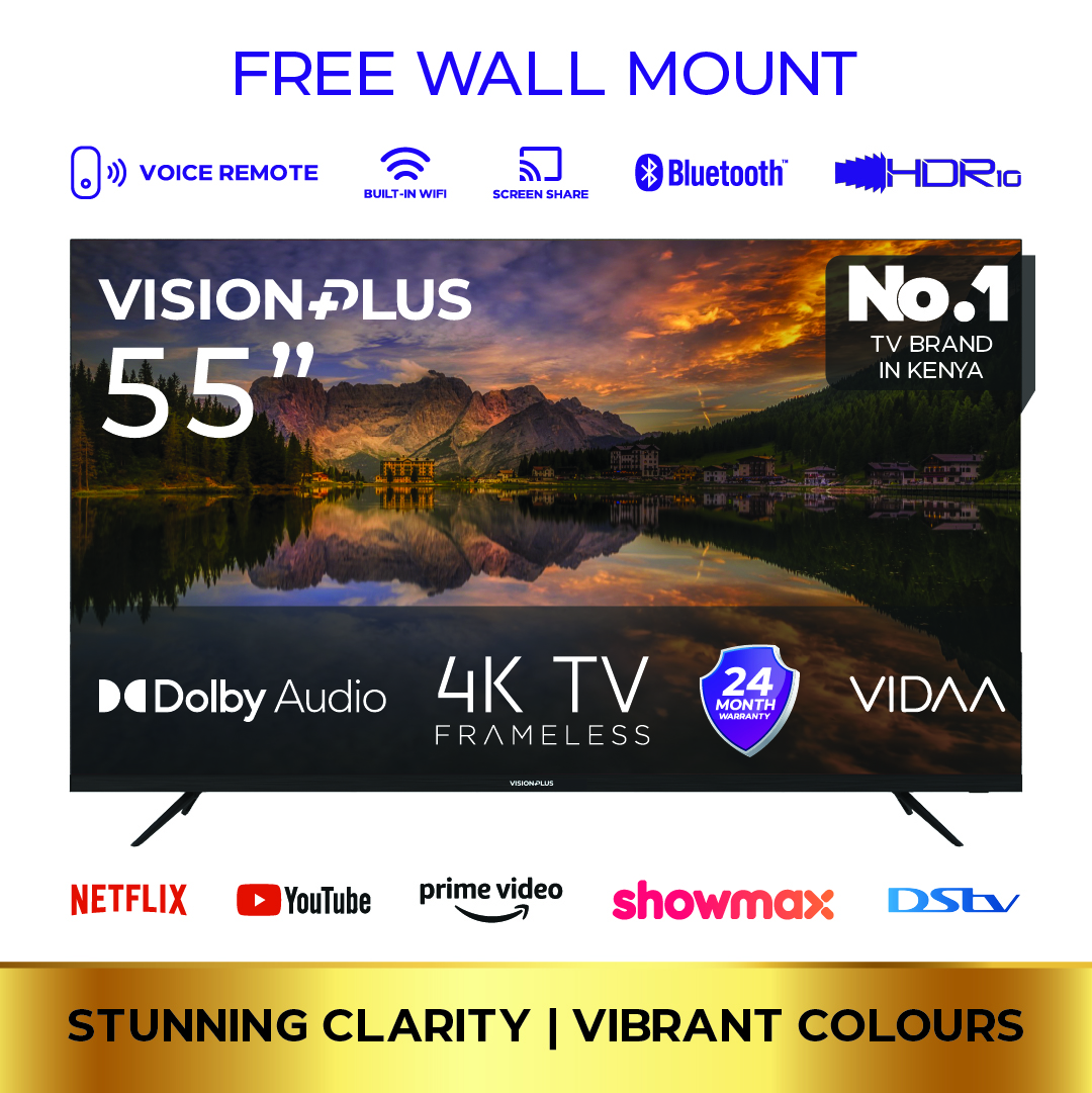 Vision Plus 55" 4K FRAMELESS V TV with Vidaa OS + Free Wall Mount