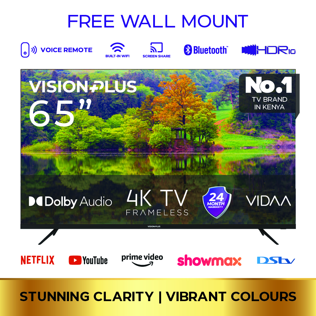 Vision Plus 65" 4K FRAMELESS V TV with Vidaa OS + Free Wall Mount